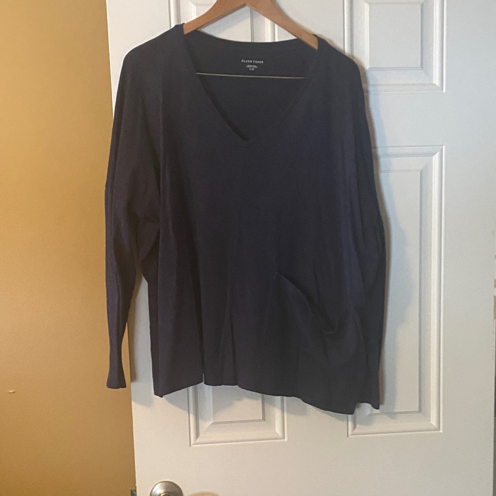 Eileen Fisher Deep Blue V-Neck Top